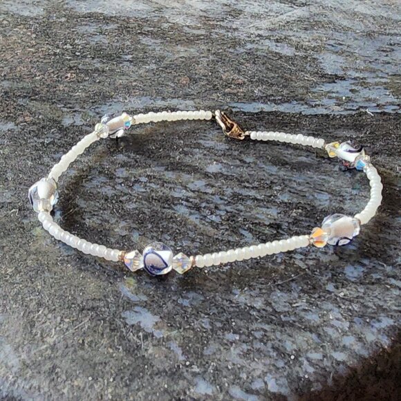Claire's White/Clear Beaded Anklet With Lobster Clasp - Picture 1 of 14